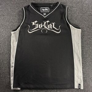 Vintage So-Cal Mesh Jersey Tank Top Mens Large Black Grey Pinstripe Y2K Gangster